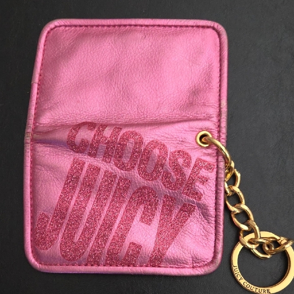 Juicy Couture Metallic Pink 'Choose Juicy' Key & Card Holder with Gold Hardware - Picture 4 of 4